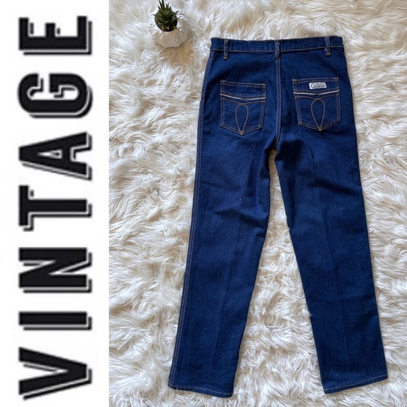Vintage 1980s dark denim high rise straight leg pants - Picture 4 of 16